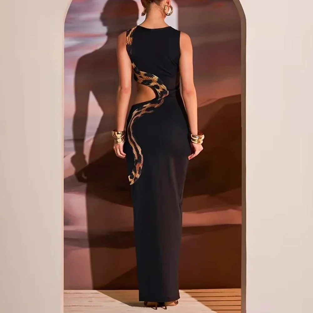 Abiti Moda estiva Abiti da sera lunghi maxi lunghi con scollo tondo senza maniche ritagliati per le donne