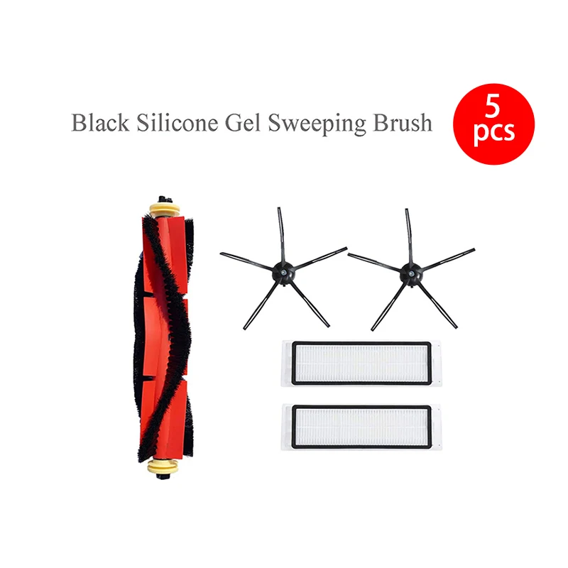 Spazzatrice 5 Set Parti di ricambio compatibili per Xiaomi Roborock S5 Max S6 S60 S5 S50 T6 Mop Accessori spazzola laterale nera