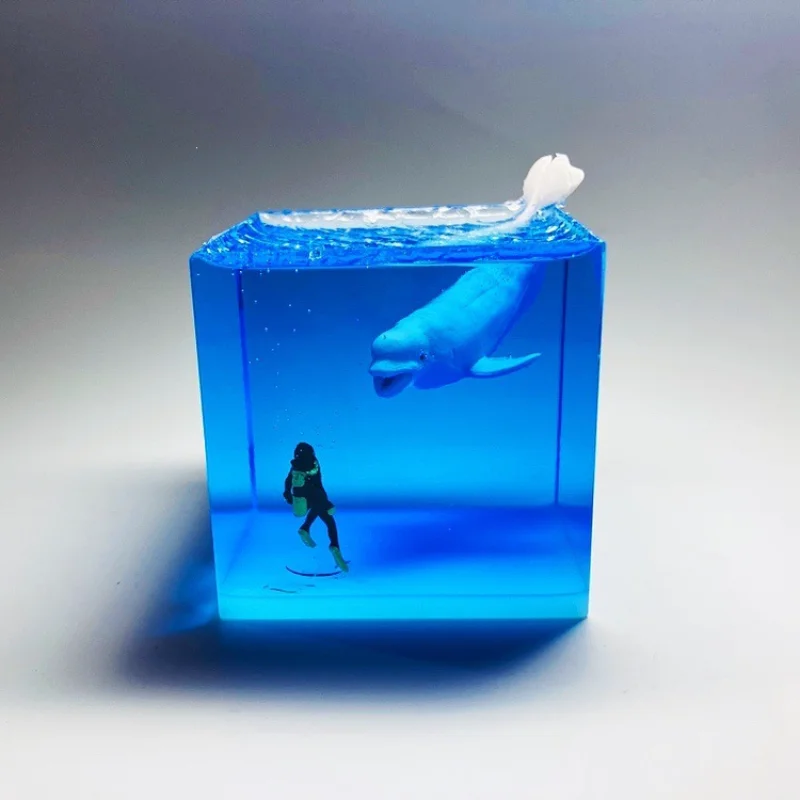 Marine Resin Luminous White Whale Diver Small Night Lamp Creative Gift Men and Women Couple Gifts Desktop