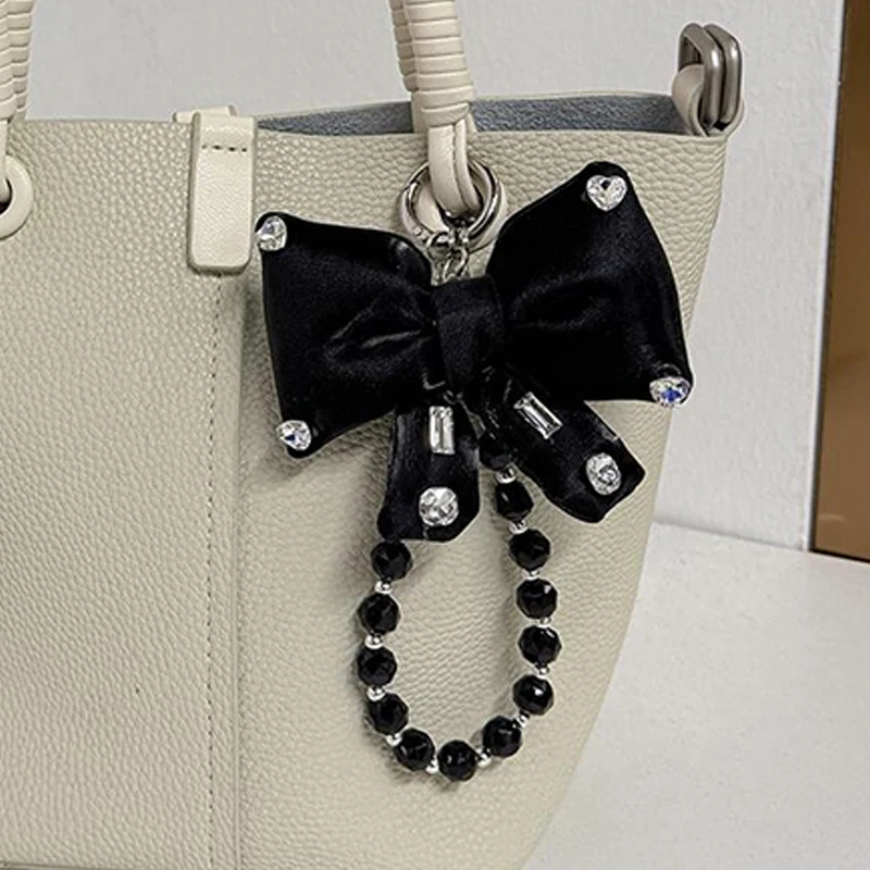 Elegant Exquisite Bow Beaded Keychain Sweet Bowknot Key Ring Fashion Bag Hanging Decoration Universal Mobile Phone Chain Gifts