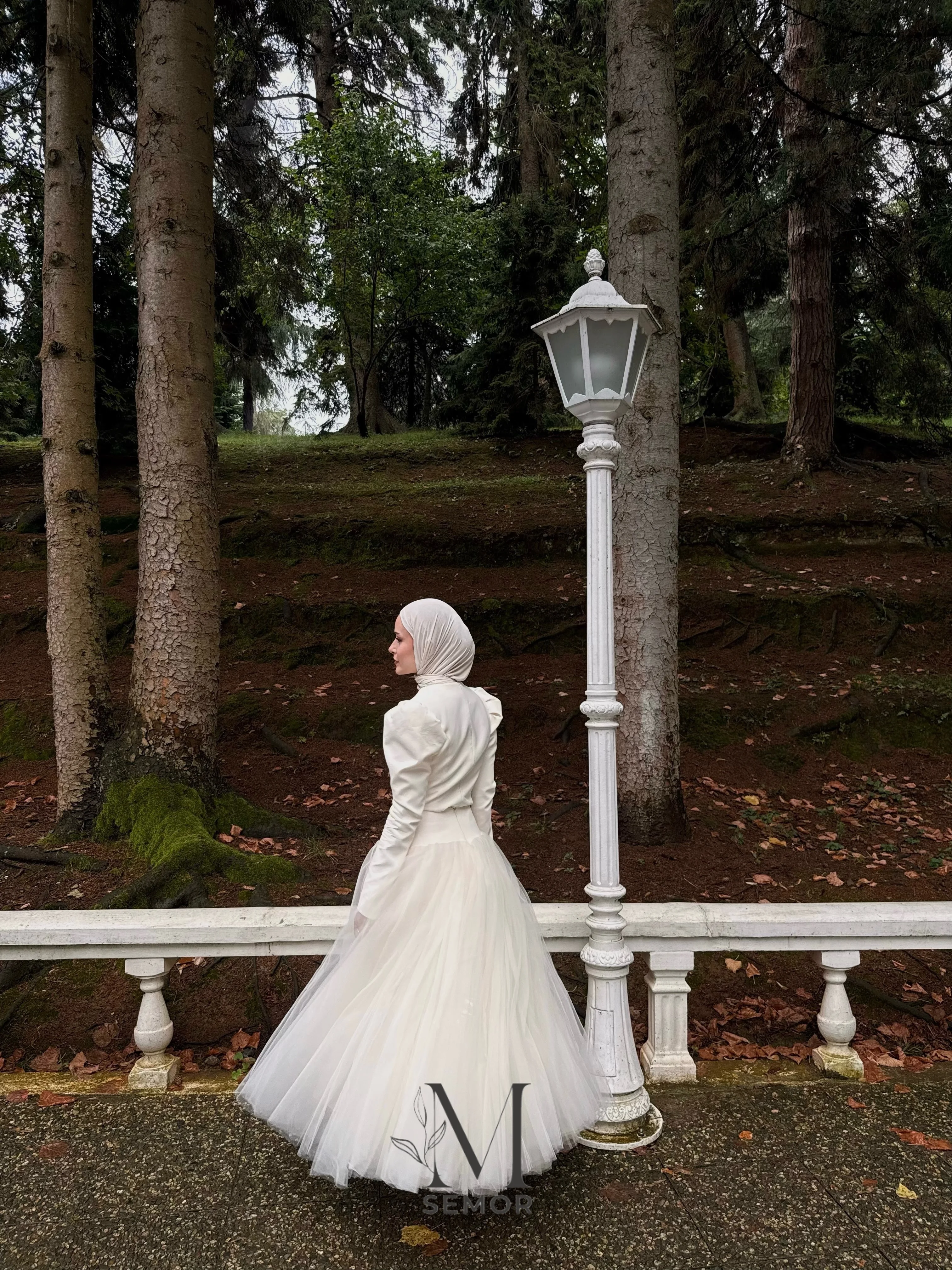 Semor Customized Islamic Modest Bridal Gown Muslim Wedding Dress With Hijab Puff Sleeve Beaded Waist A-Line Tulle Wedding Gown