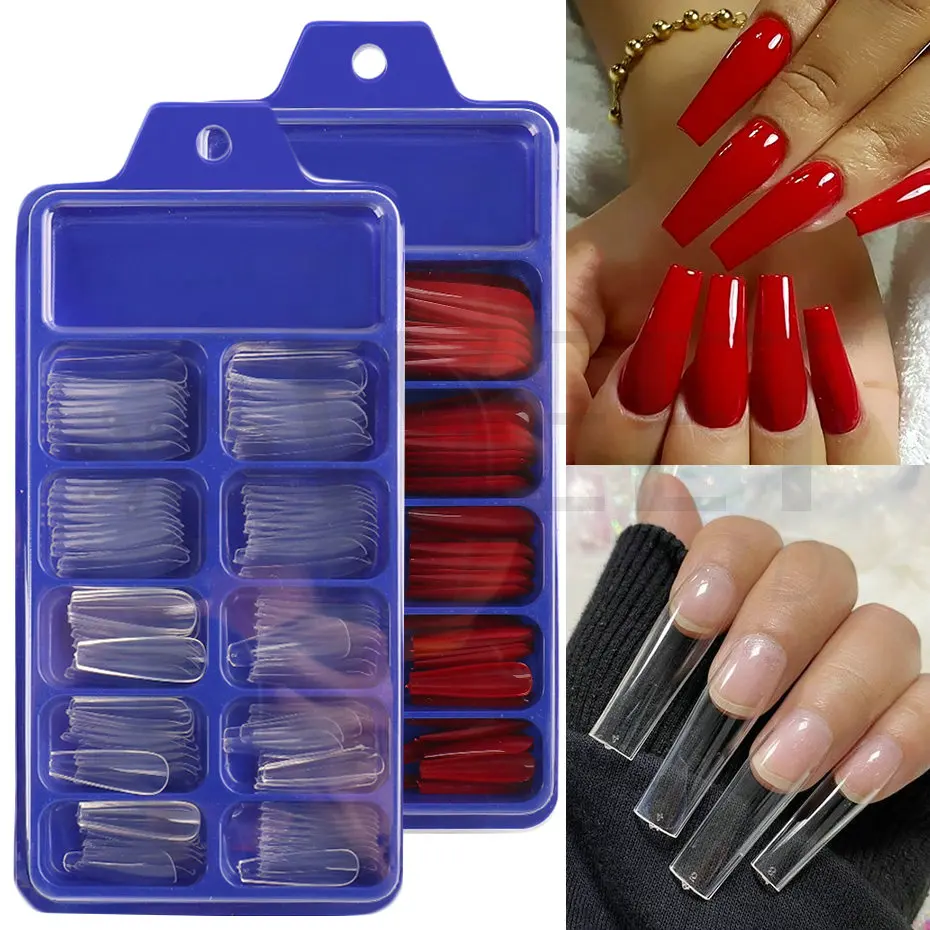 100pcs False Nail Press On Nails Acrylic Extension Coffin Forms Nail Tips Gel Nail Polish Artificial Nail Sets Kits Tools KE1895