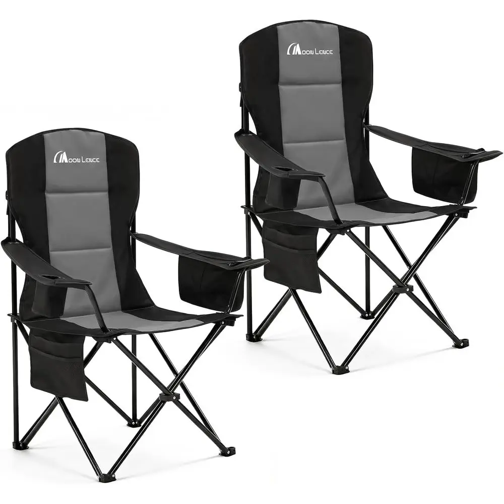

Durable 450 lbs Capacity High Back Camping Chairs with Cup Holder & Cooler Bag, 2-Pack for Outdoor Adventures