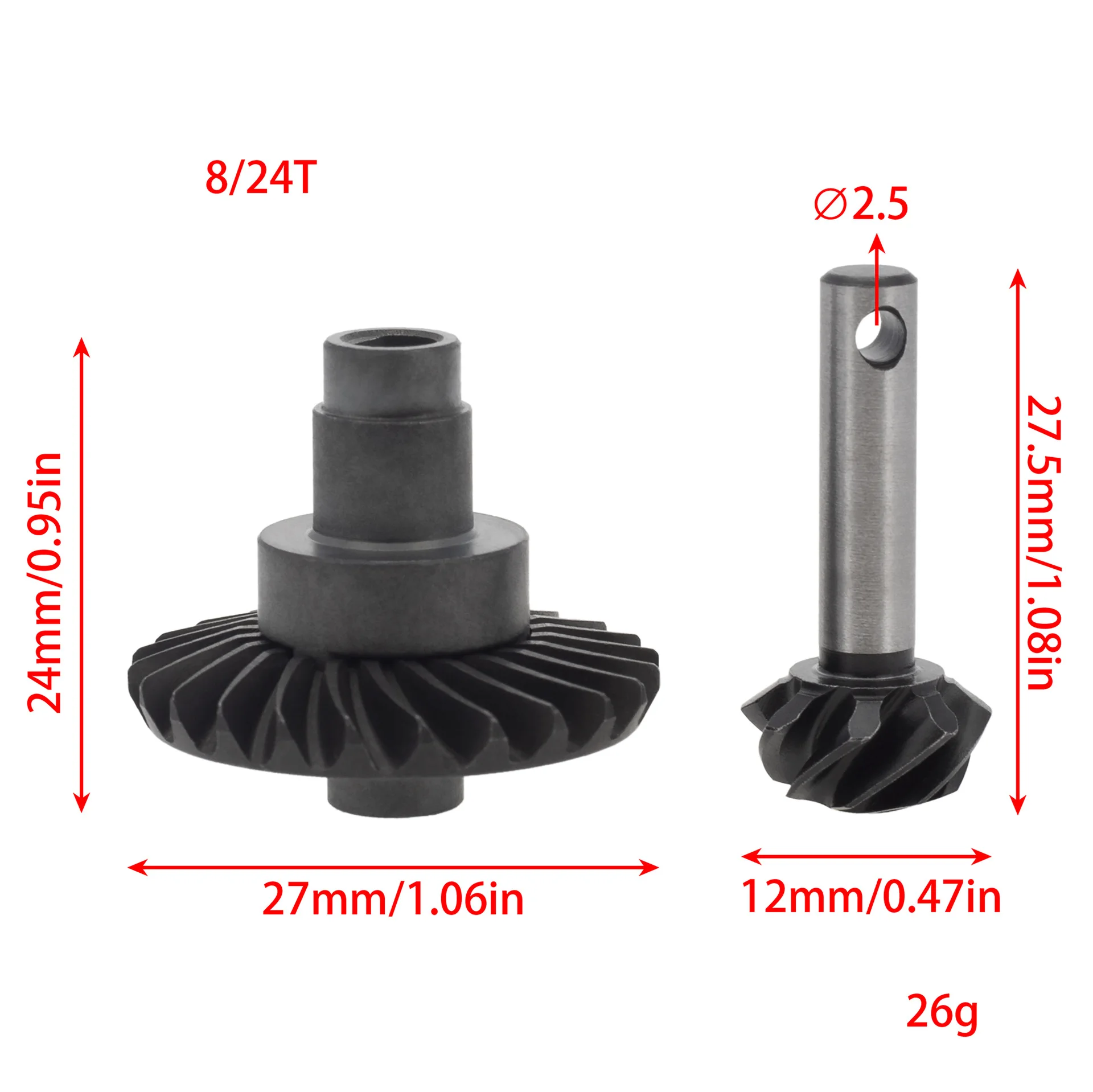 2PCS 27*24MM RC Heavy Duty Overdrive Bevel Gear 24/27/30/33T For SCX10 II For AR44/45 High Quality Solid Steel Black Enduring