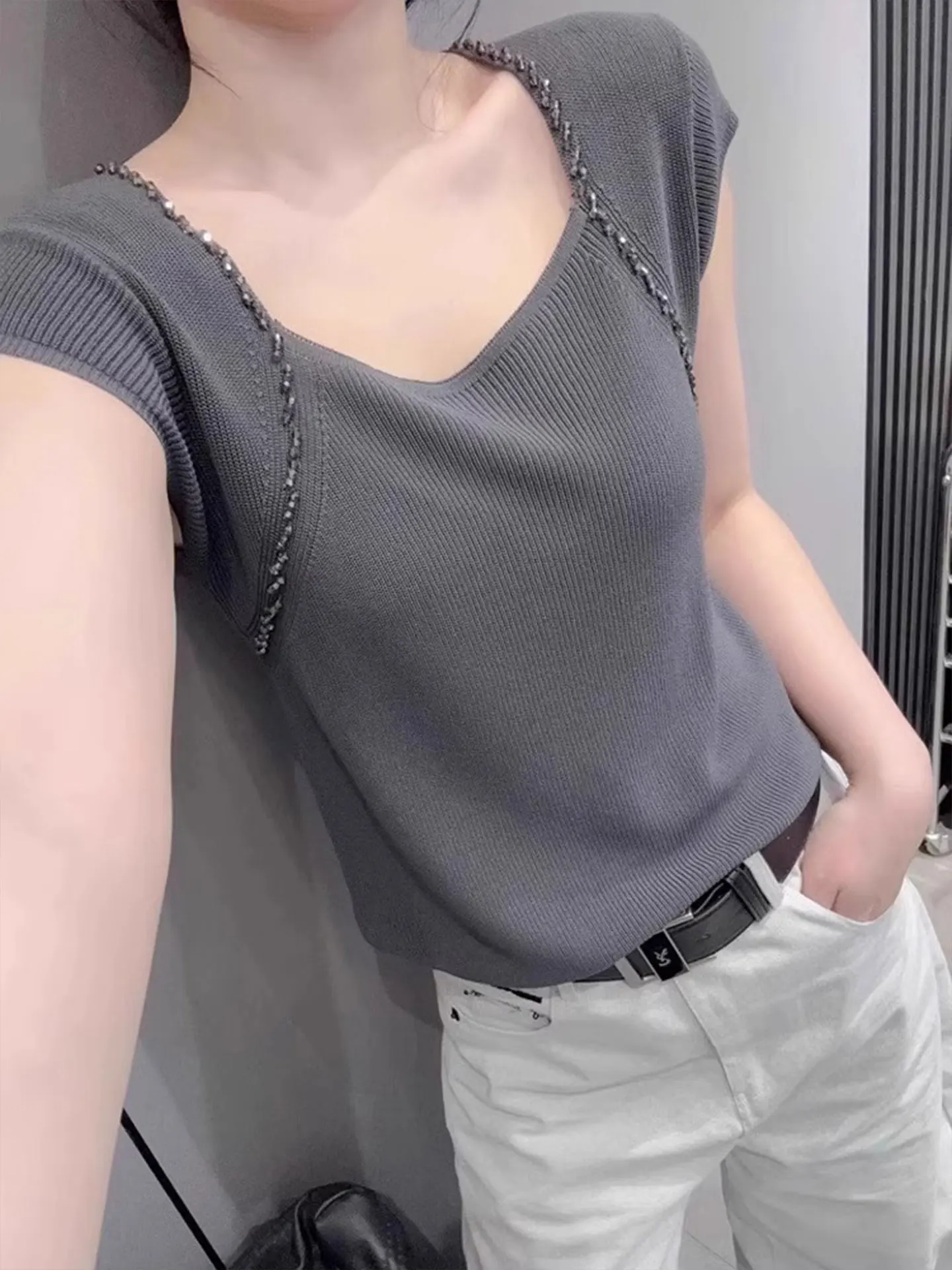 

Трикотаж для похудения с квадратным воротником ort Sve Ice Silk, женская модная основа irt Commute Sle, корейская версия, облегающий крой