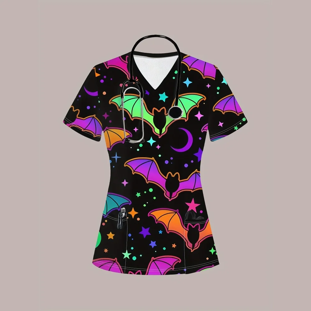 スクラブ制服女性ハロウィンシリーズ獣医医療スクラブトップスカジュアル半袖ポケット付き臨床制服女性