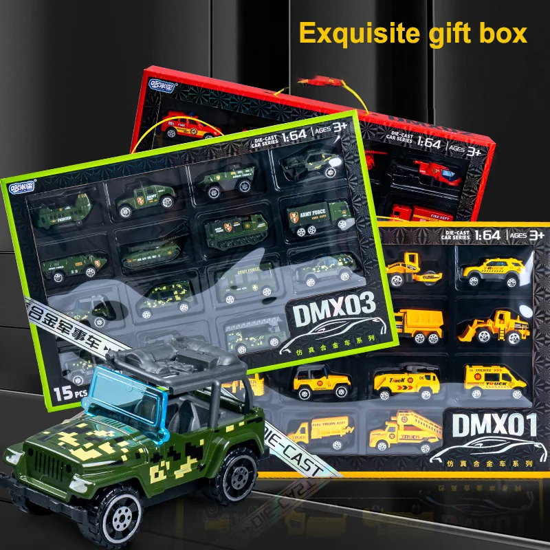 15 SZTUK Zestaw Samochodów Ze Stopu Symulacja Bezwładnościowy Samochód Inżynieryjny z Napędem Pull-back Samochód Strażacki Specjalny Samochód Policyjny Zabawka Prezent dla Dzieci
