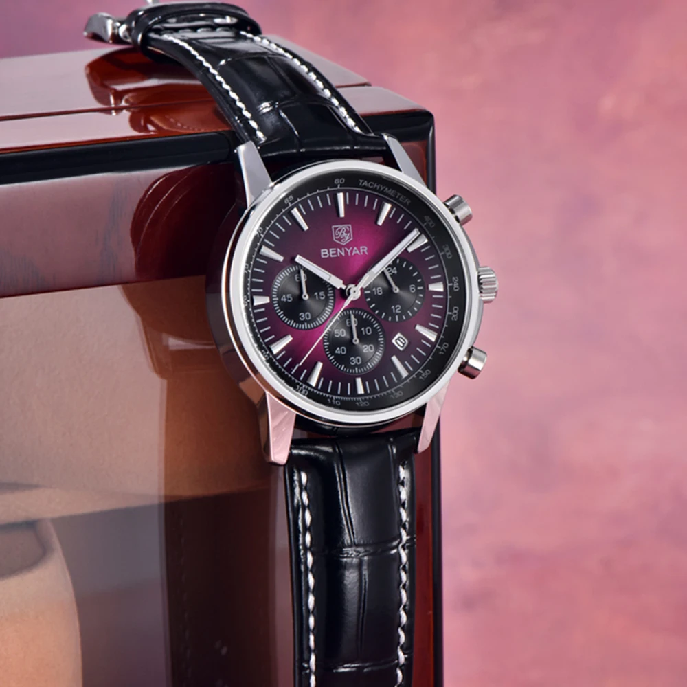 2025 New Men's Watch BENYAR Luxury Quartz Watches For Man Fashion Man Gifts Complete Calendar Top PU Leather Sport Watches Clock