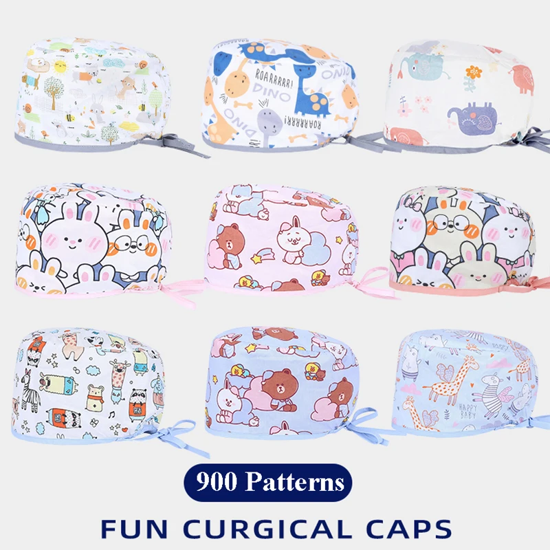 Soft Scrub Caps Surgical Medical Cap Nursing Hats Cartoon Print Cotton Breathable Clinic Pediatric Veterinary Healthcare D878