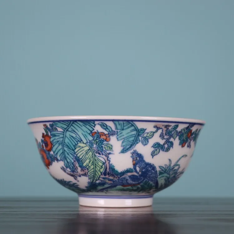Chinese Blue and White Doucai Porcelain Bowl Flowers Birds Pattern 5.1 inch