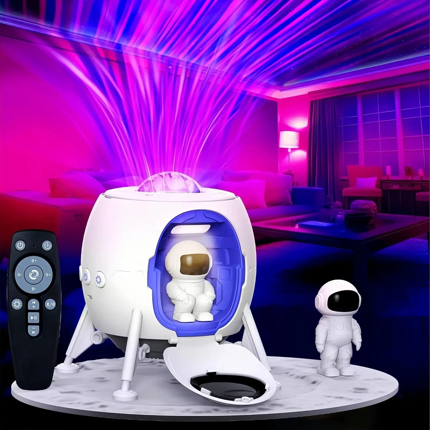 Espaço lander astronauta galáxia luz projetor nave espacial luz da noite para decoração de festa do quarto ou presente de natal cor ajustável