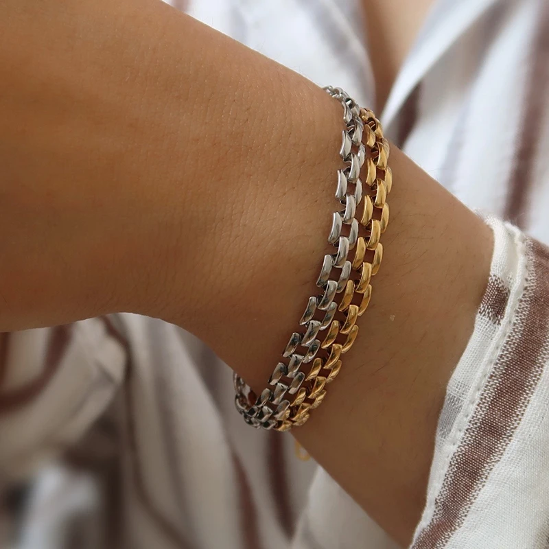 Stainless Steel Watch Strap Bracelet for Women Men Exquisite Vintage Hip-Hop Punk Bracelet Trendy Casual Versatile Jewelry Gift