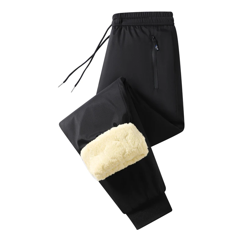 Winter Zip Pockets Thicken Fleece Sweatpants Men Joggers Down Cotton Warm Pants Male WindProof Thermal Trousers Cargo Pants