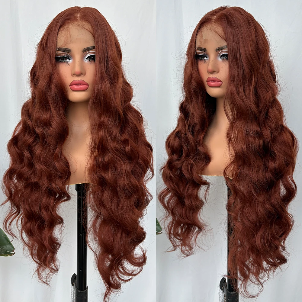 

Синтетический парик X-TRESS 32 дюйма, длинный, красно-коричневый, с эффектом Body Wave, с кружевной передней частью 13x6, с естественной линией роста волос, предварительно проработанной линией ресничек и детским волосом, для повседневного использования