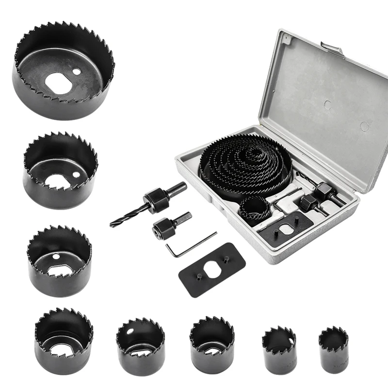 16Pcs Carbon Steel Hole Saw Kit 3/4Inch To 5Inch(19-127Mm) Saw Blades, For Wood,Plastic,PVC And Drywall