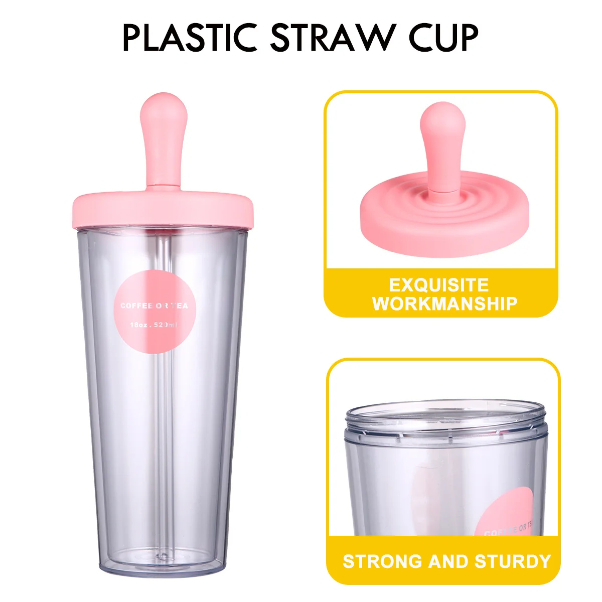 

1Pcs Straw Cup with Silicone Cover Large Capacity Double Layer Plastic Water Drinking Bottle for Sports Travel Office Use Sippy