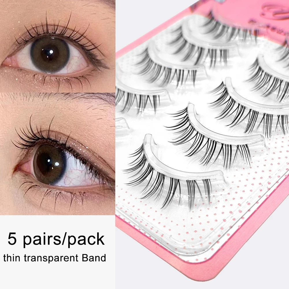 Yelix Comic Style 5 Pairs Of Fluffy Band Lashes C Curl Natural Lightweight Full Strip Lashes Makeup Tools Makeup 3D Eyelashes