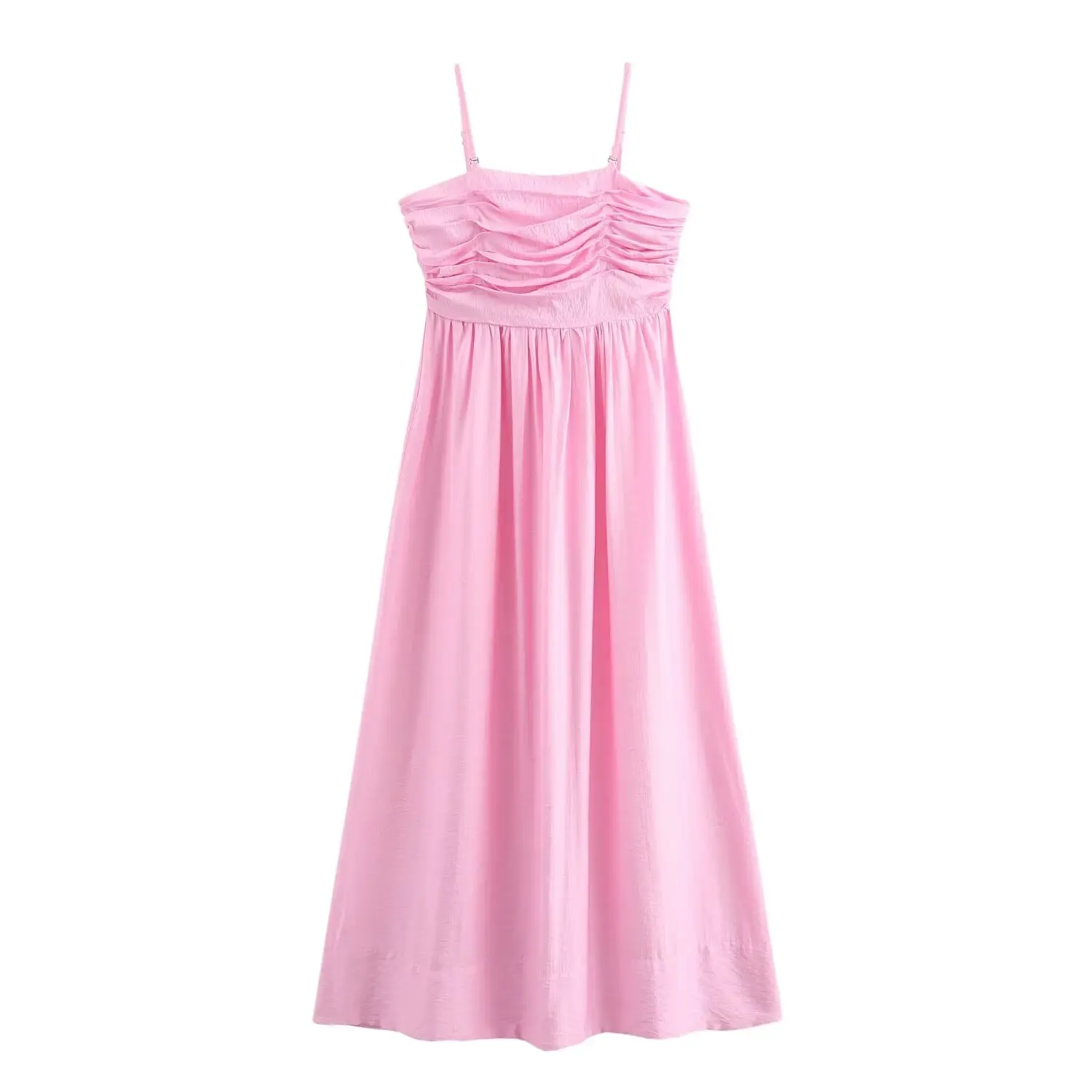 

TRAFZA Women Summer Dresses New A-Line Sling Pink Sleeveless Backless Pleat Bow Decorate Women's Back Zipper Long Dress Mujer