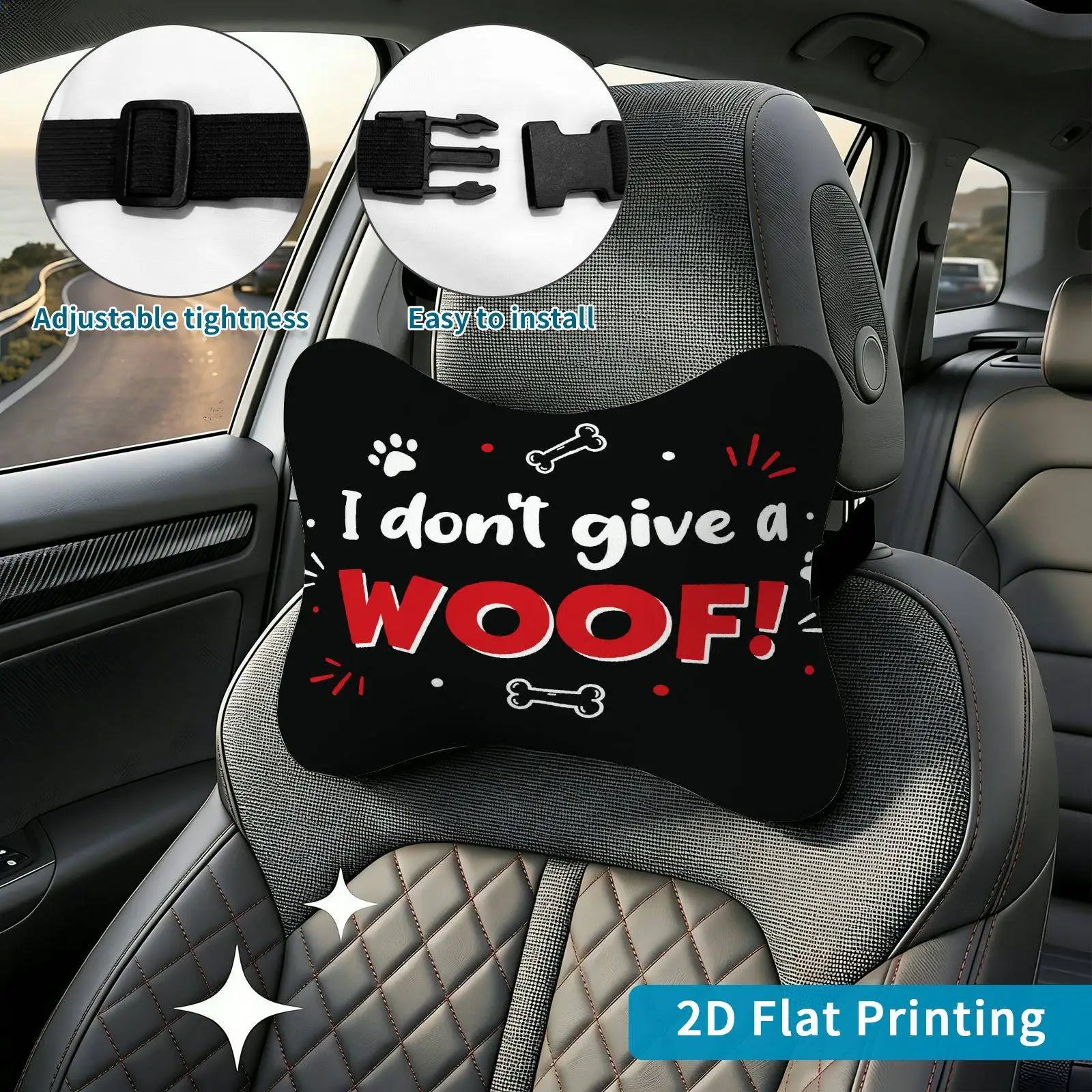 2pcs Dog Paw Bone Car Seat Headrest, Neck Support Cushion, Suitable For All Seasons Of Car Accessories, Dog Theme, Travel Neck P