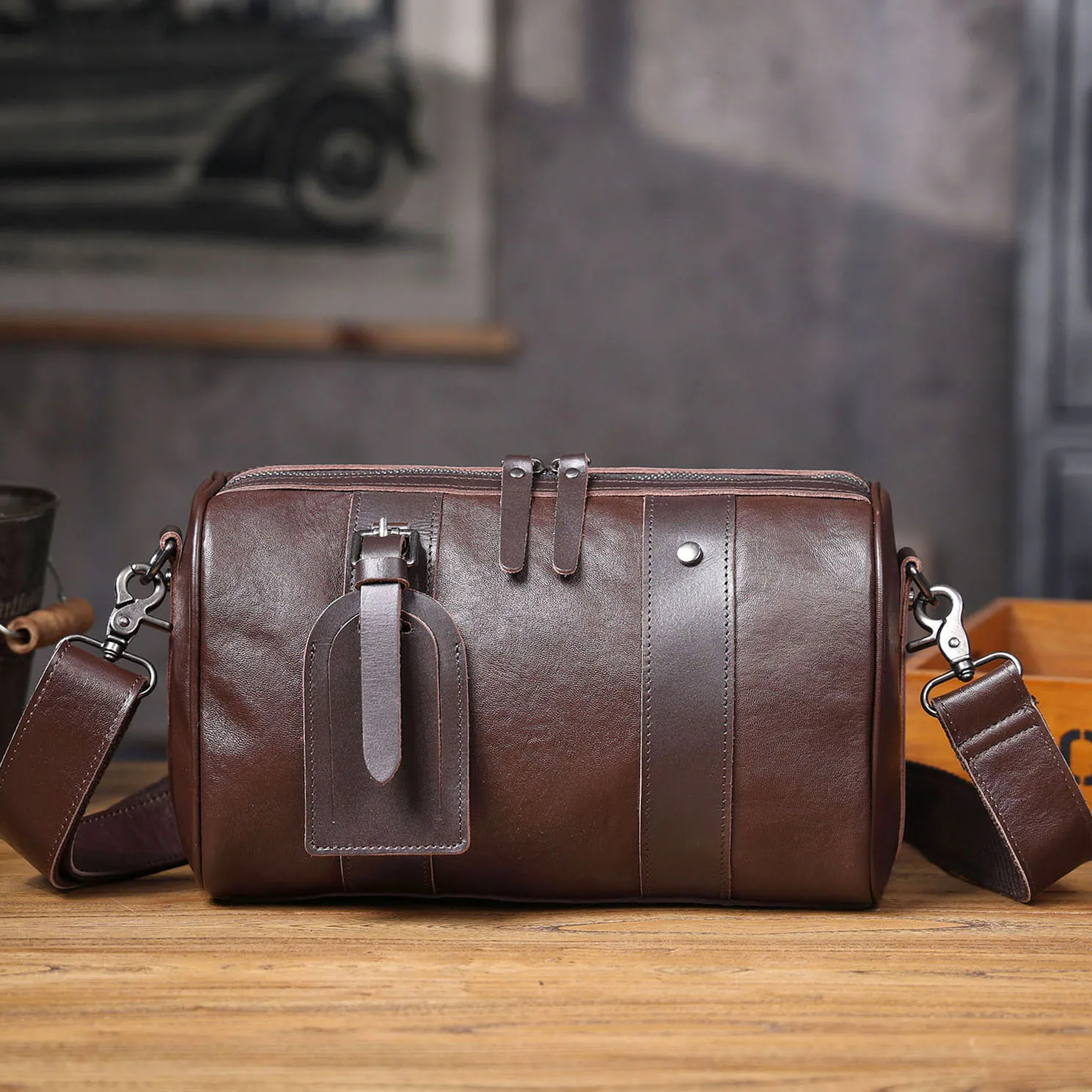 Echte Leder-Umhängetasche für Herren, einfache Rindsledertasche, hochwertiges, pflanzlich gegerbtes Leder, modischer Casual-Stil. – Detail 17