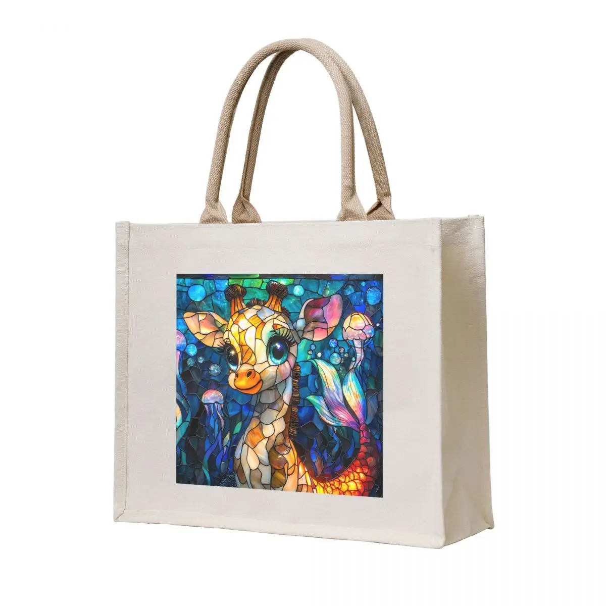 

Majestic Giraffe Mermaid in Stained Glass Style Fantasy Tote Bag cloth bag woman Gift bag Women's shopper