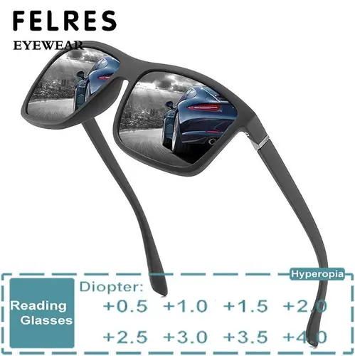 Gafas de sol con lentes de lectura negras de diseñador para hombre, lentes de sol con acabado graduado para presbicia, gafas de sol con sombra para exteriores + 1,5 + 2,0