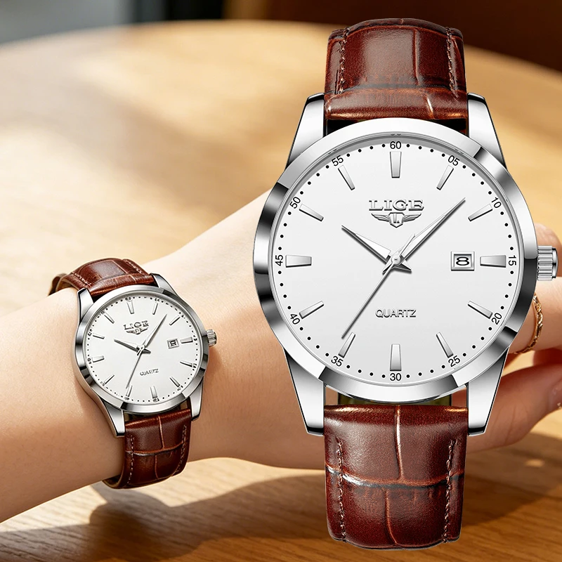 LIGE Luxury Women's Watch Fashion Casual Leather Strap Quartz Wristwatch Ladies Waterproof Date Business Clock Reloj De Mujer