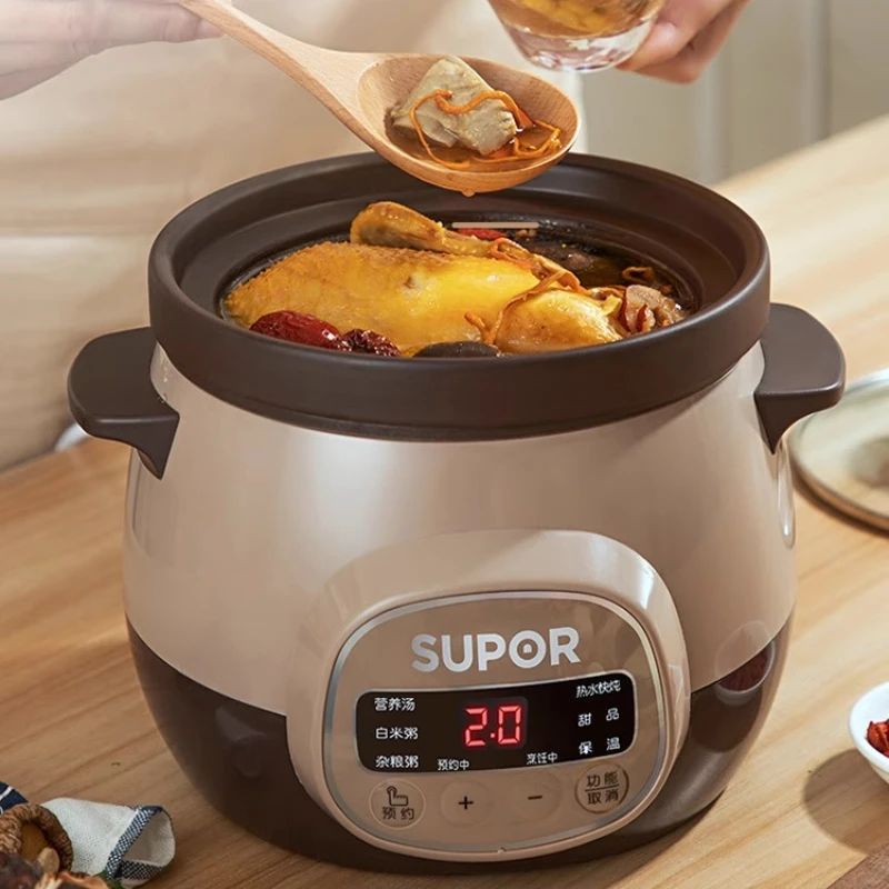 Mini Ceramic Stew Pot Electric Water Bath Cooker Automatic Soup & Porridge Maker Even Heat Circulation 24H Timer Low-Power