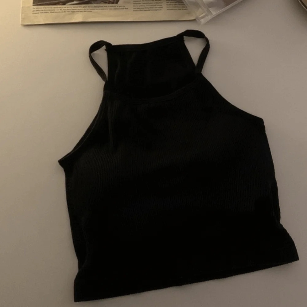 Korean Version Sleeveless Crop Top Stripe Slim Fit Ladies' Sling Vest with Chest Pad Women Camisole Sports