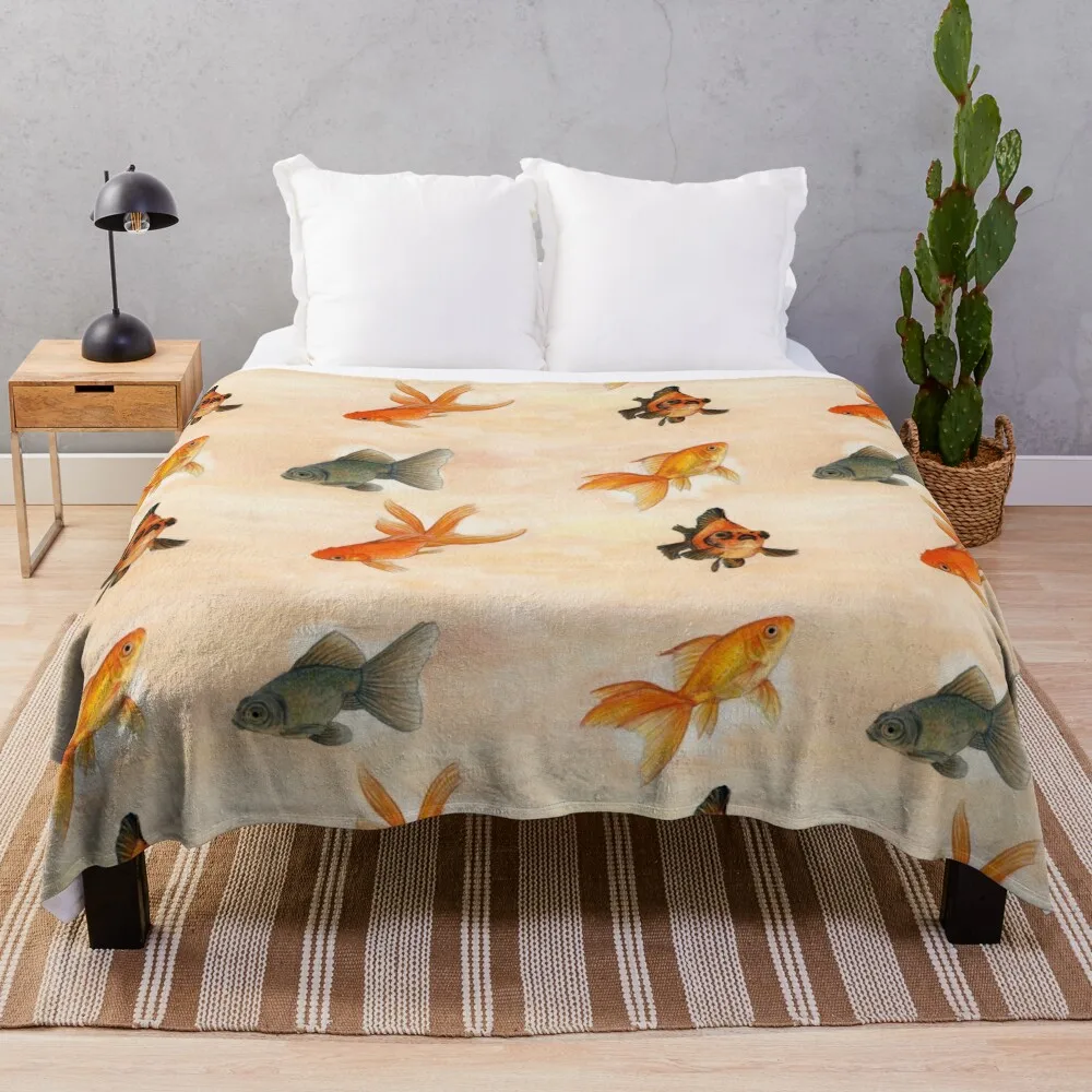 

Golden fishes Throw Blanket Retro Blankets Stuffed Blankets Bed linens Luxury Brand Blanket