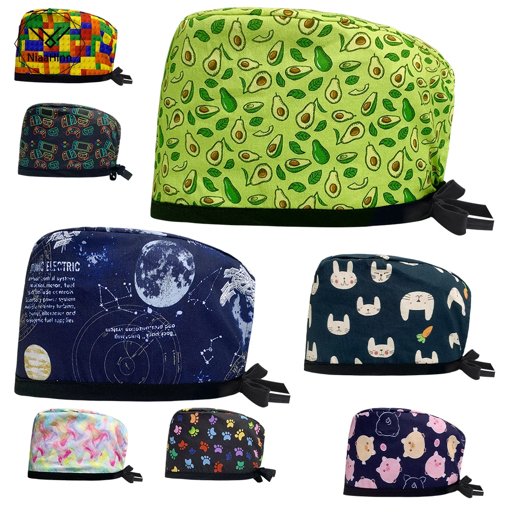 Gorros quirúrgicos transpirables de laboratorio para hombres y mujeres, gorros de trabajo con estampado de moda, gorros exfoliantes de enfermería, accesorios de clínica