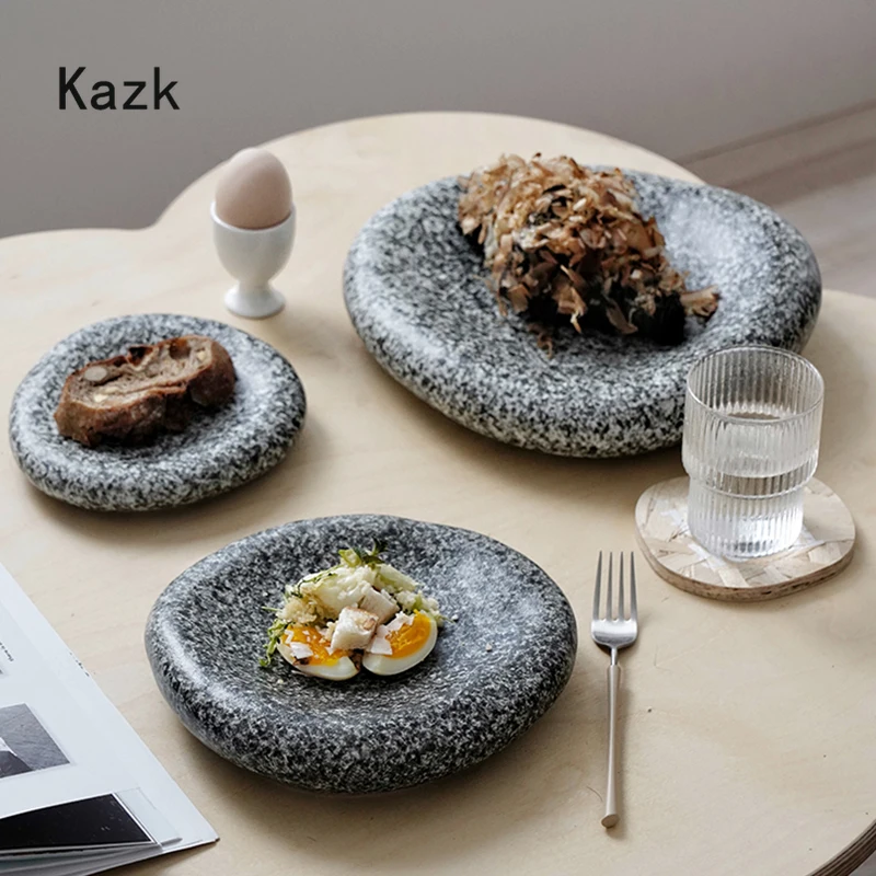 Japanese Style Cold Dishes Ceramic Plate Creative Irregular Pebble Shape Sashimi Sushi Plate Western Tableware Serving Tray