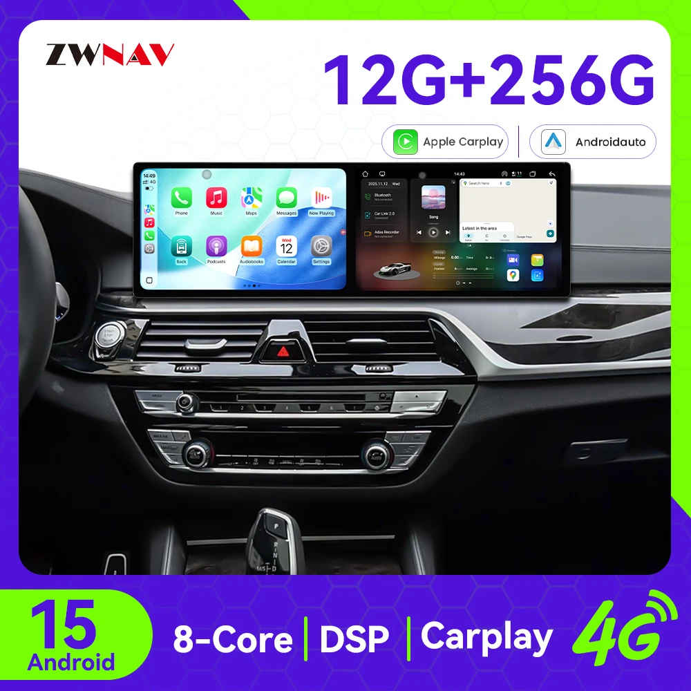 

9,1 + 9,1-дюймовый сенсорный экран Carplay Автомобильное радио для BMW 5 серии G30 2018 Android 15 GPS-навигация Мультимедийный плеер Головное устройство Авто