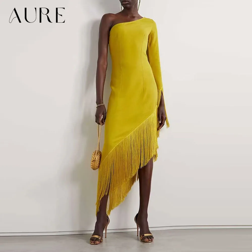 Aure Customized Elegant One Shoulder Evening Dress tassel Luxury Women's Formal Wedding Guest Party Prom A-line Gowns