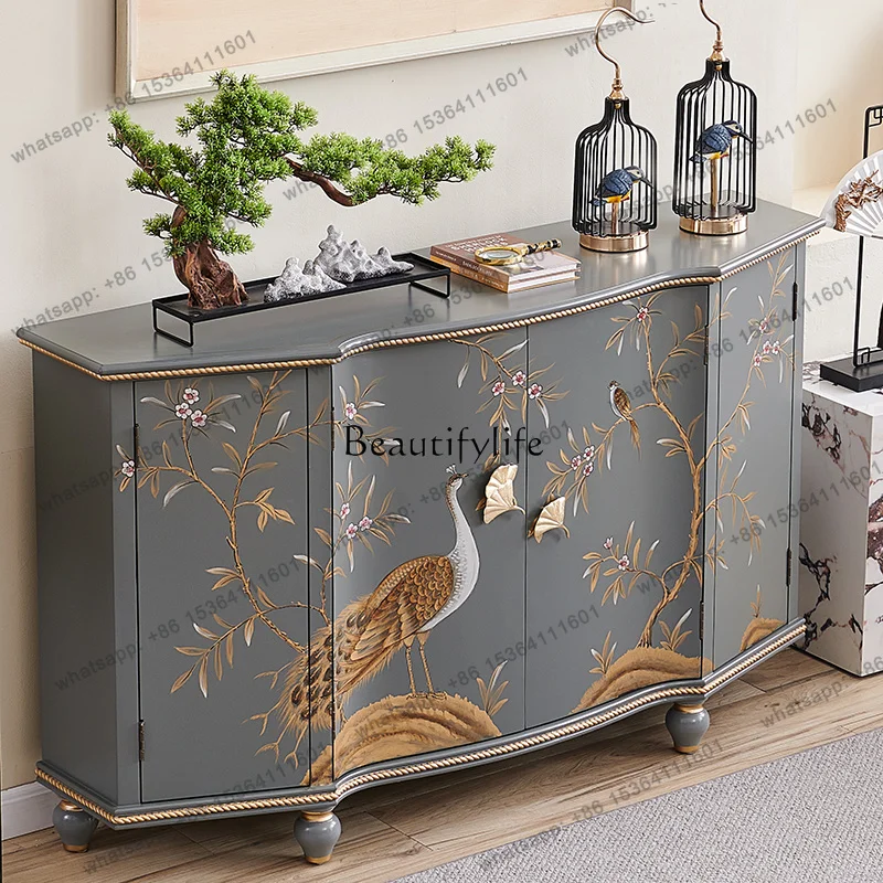LX Glacier Gray French Modern Light Luxury Mix And Match Style New Chinese Painted Foyer Side Cabinet