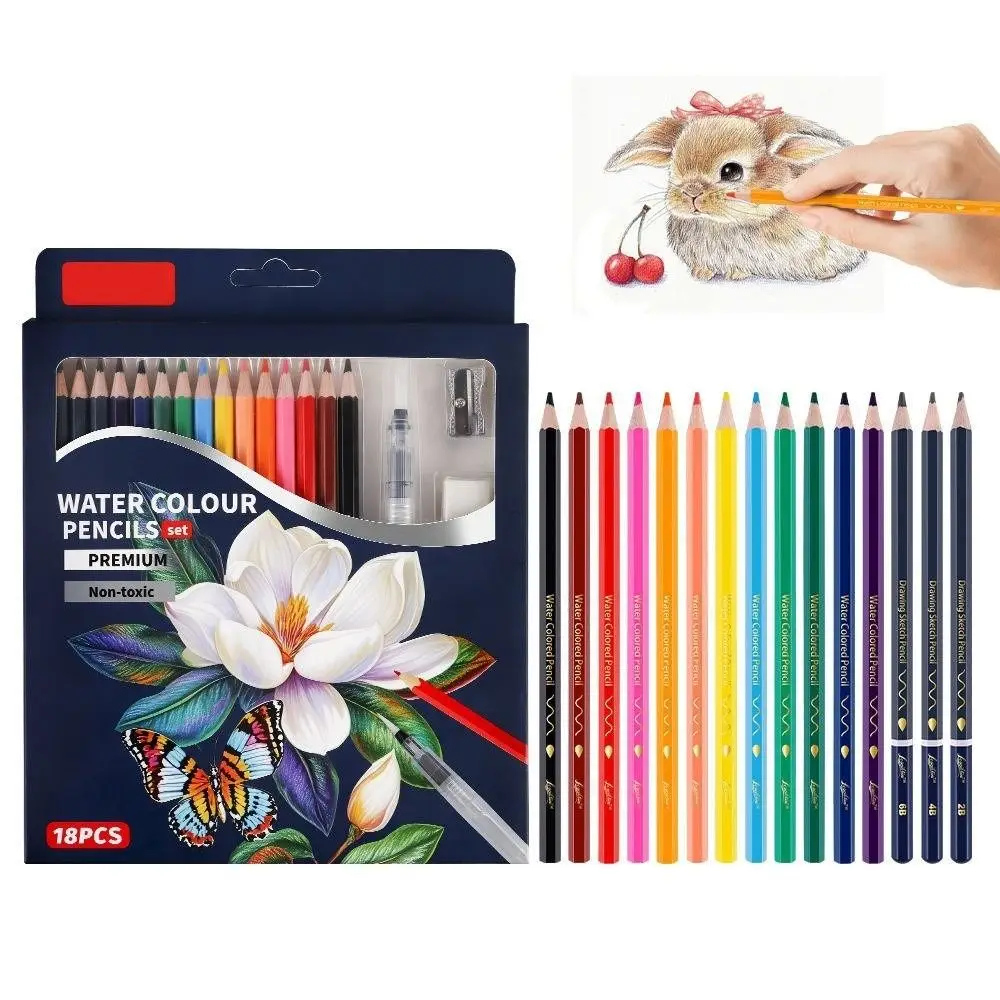

18PCS/SET 15 Colors Water Color Pencils Water-soluble 3.3mm Thickened Lead Core Drawing Sketch Pencils Vibrant Colors