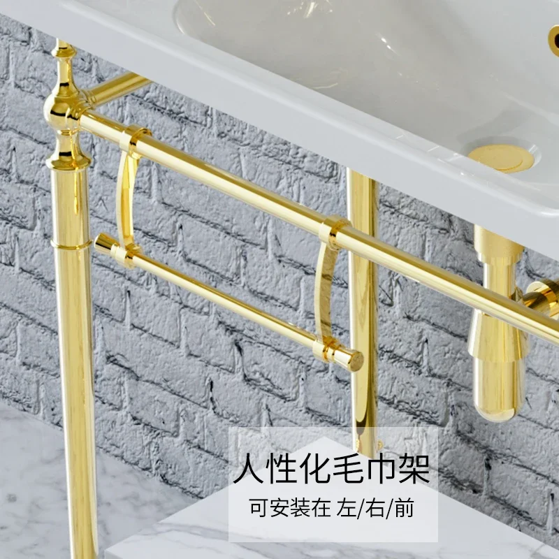 Four legged brass zirconium gold washbasin bracket size bathroom cabinet combination