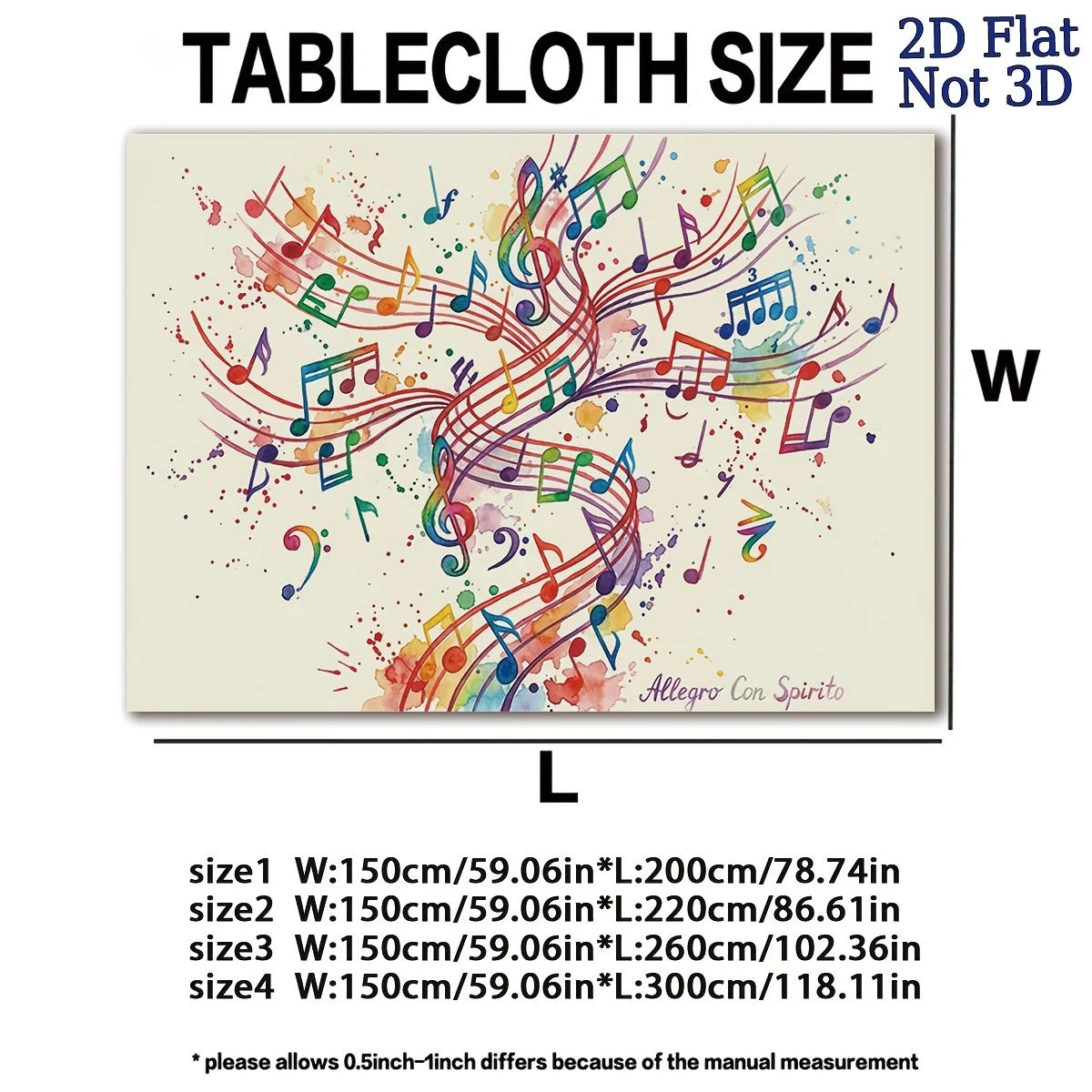 Vibrant Music Notes Tablecloth Cover for Dining Room Party Decor Waterproof Spill Proof Table Linen