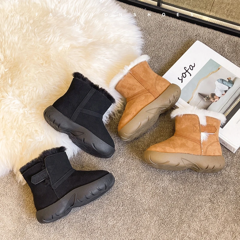 

Детские ботильоны, плюшевые теплые модные детские зимние ботинки, однотонные универсальные зимние ботинки 2025, новые короткие ботинки для мальчиков и девочек с мягкой подошвой