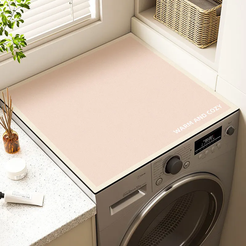 VIKAMA Solid Light Blue Washing Machine Cover Mat Simple Warm Letter Print Waterproof Anti Dust Dryer Cabinet Surface Pad