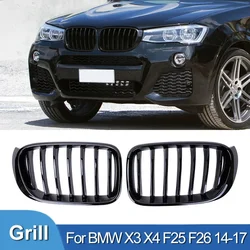 For BMW X3 X4 F25 F26 Car Front Bumper Grille Kidney Racing Grill 2014-2017 Glossy Black Single Line Slat Grilles Accessories