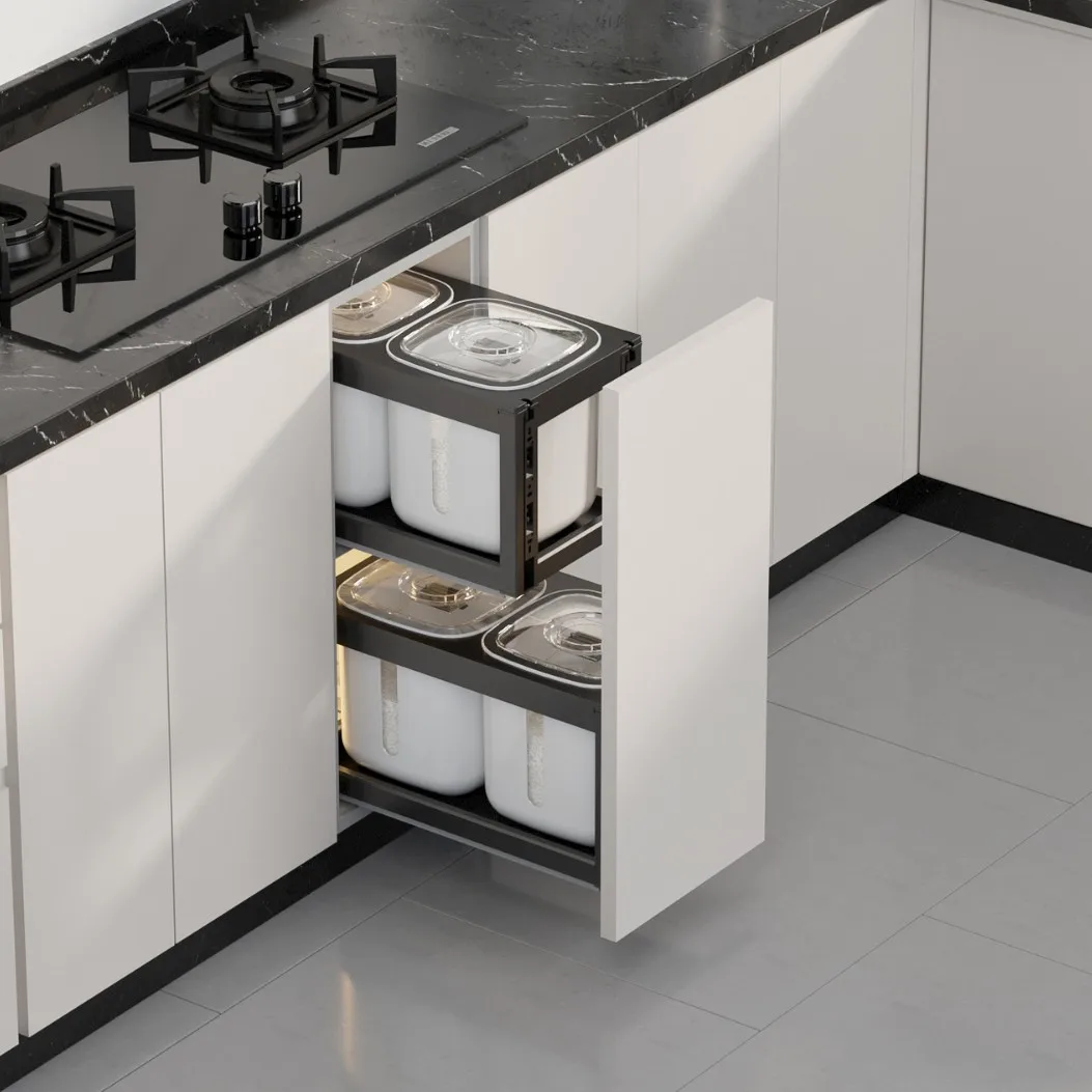 

Cabinet embedded aluminum alloy household storage drawer type noodle box rice bucket cabinet pull basket