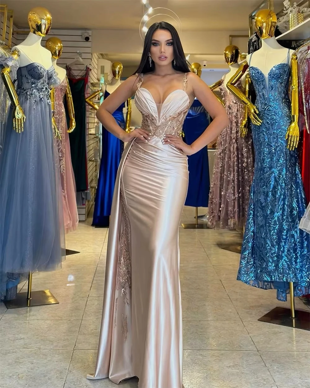 مثير أسود ساطع السباغيتي حزام فساتين لحضور الحفلات الموسيقية السباغيتي حزام بلا أكمام Vestidos De Fiesta حورية البحر مخصصة 2025 Fساتين سه #2