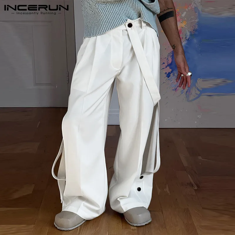 

INCERUN 2024 American Style Mens Trousers Ribbon Deconstruction Design Pants Casual Streetwear Personality Solid Pantalons S-5XL