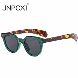 JNPCXI Fashion Oval Women Sunglasses Retro Rivets Men Trending Green Leopard Gradient UV400 Sun Glasses