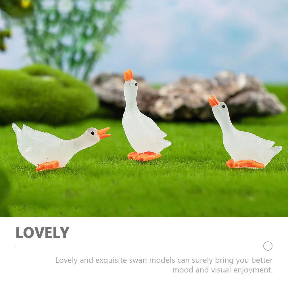 6pcs Night Glow Mini Swan Decorations Resin Figurines Luminous Swan Statues Bonsai Ornaments Stress Relief Toys