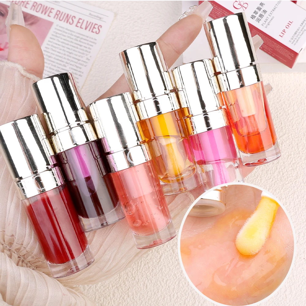 Geléia Violeta Óleo Hidratante Lip, Transparente Lip Plumper, Escova Grande, Crystal Peach Lipgloss, Batom Líquido Hidratante, Maquiagem Lábios