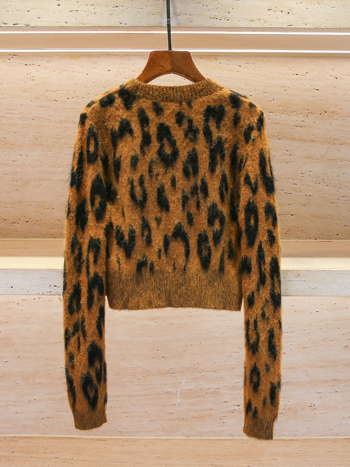 

Высококачественный женский вязаный свитер с леопардовым принтом e-Dye для осенне-зимнего сезона, удобный средний мягкий