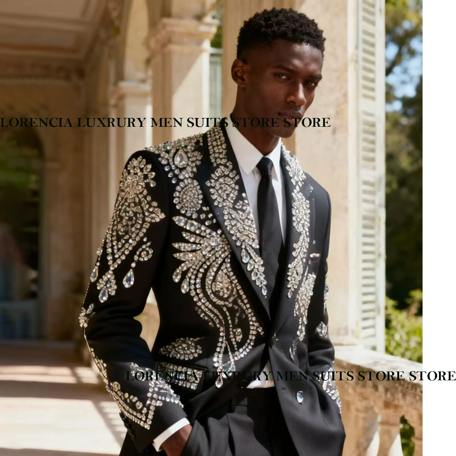 

Высококачественный мужской костюм-двойка с лацканами по индивидуальному заказу, мужская спортивная куртка жениха, свадебный фрак, роскошные украшения с бриллиантами, Ropa hom