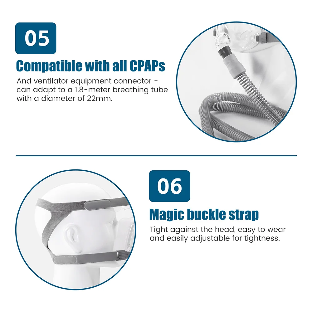 قناع الوجه الكامل CPAP Auto CPAP BiPAP مع عصابة رأس تستخدم لوسادة السفر النوم المعونة مكافحة توقف التنفس الشخير الطبية الهواء التنفس #6